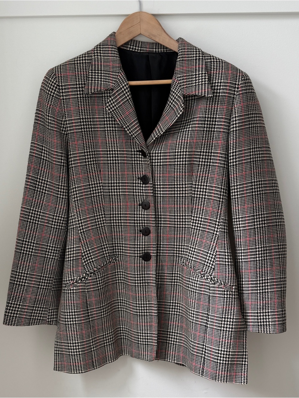VINTAGE Glen Plaid Longline Blazer Jacket Black Red White Coat